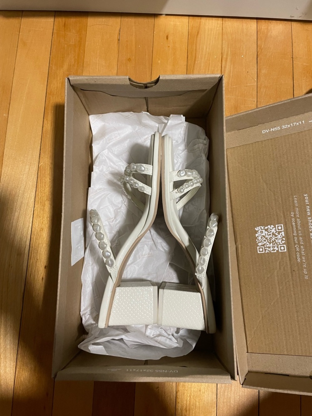 Dolce Vita White Pearl-Embellished Block Heel Sandals